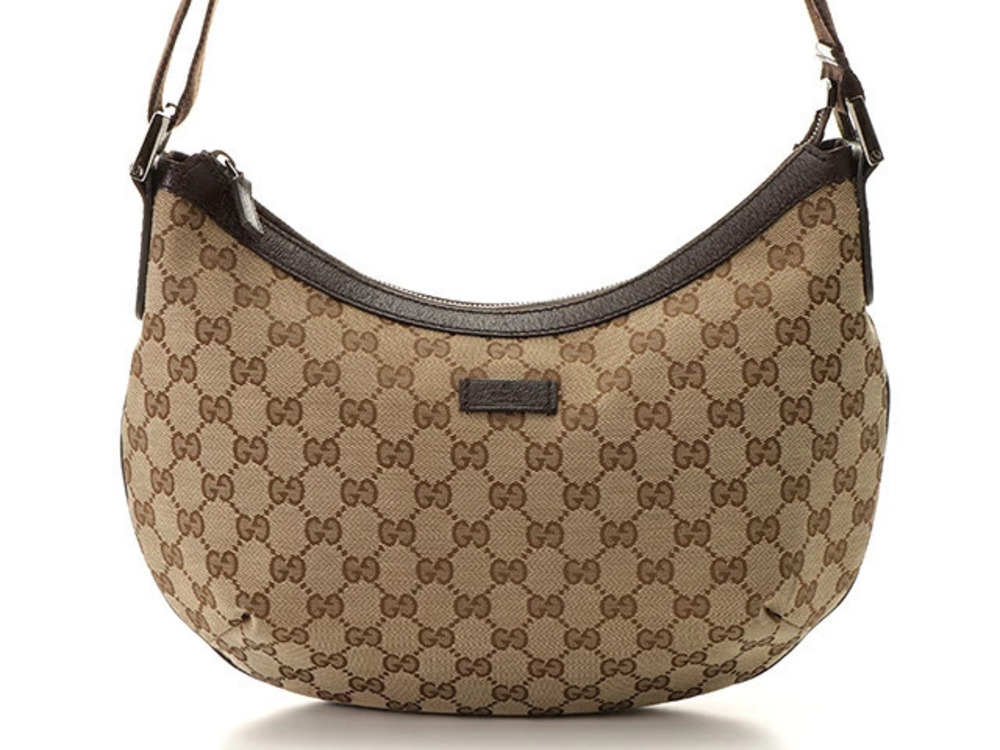Gucci GG Shoulder Bag Beige Cream Dark Brown Canvas Leather